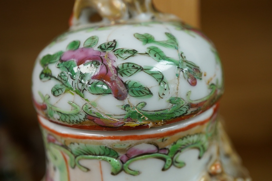 A 19th century Chinese Canton famille rose vase and cover (cover repaired), 28cm high